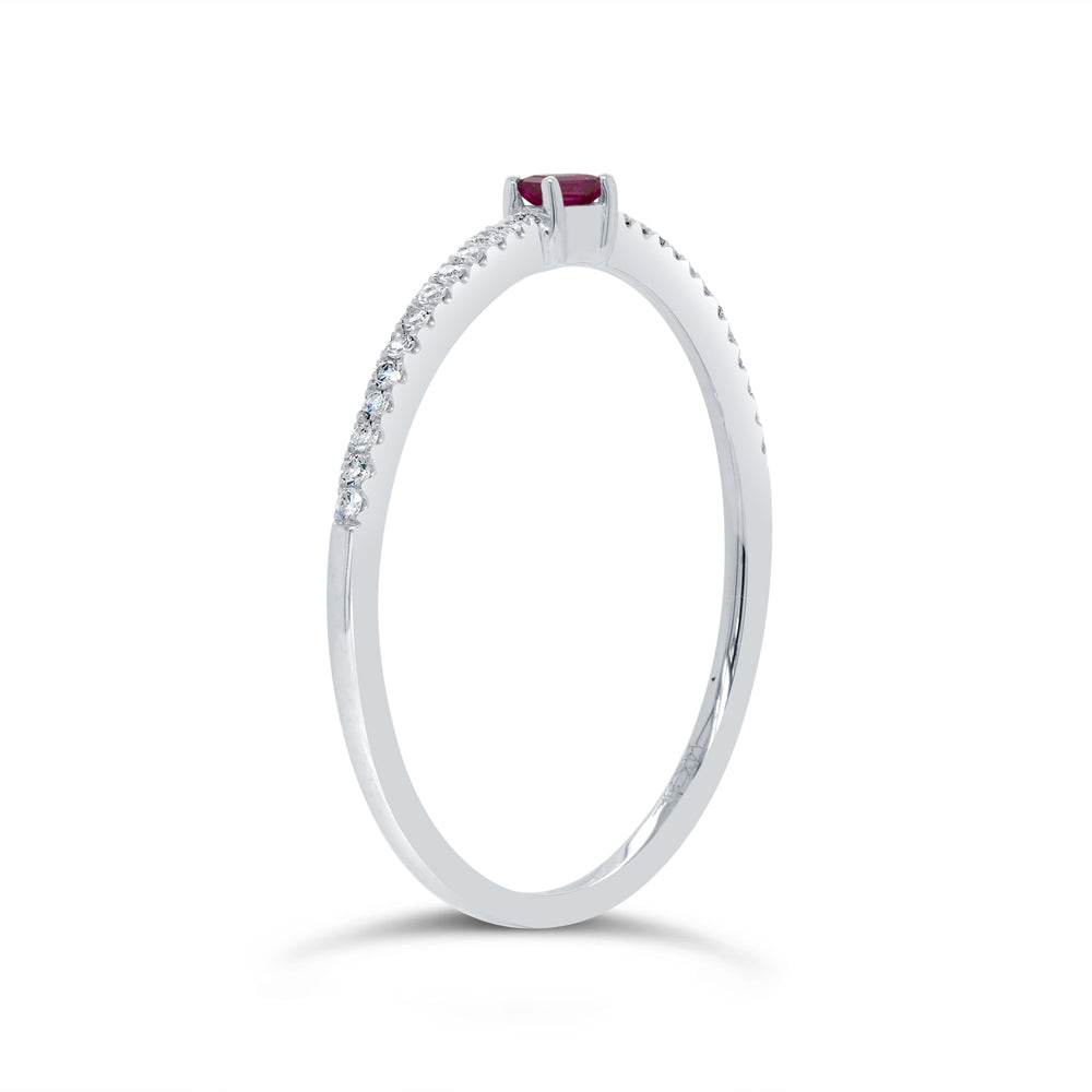 0.08Ct Diamond & 0.05Ct Ruby 14K W/G Lady's Ring