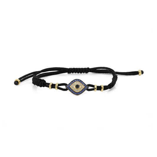 0.13Ct Diamond & 0.22Ct Blue Sapphire 14K Y/G Eye String Bracelet