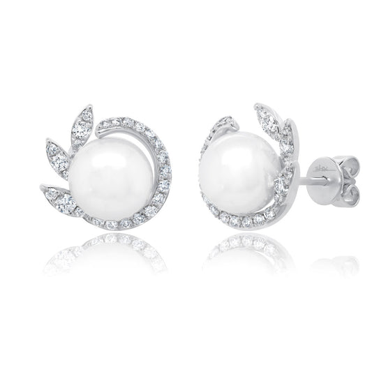 0.42Ct 14K W/G Diamond & Cultured Pearl Stud Earring
