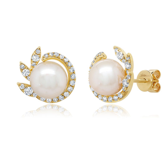0.42Ct 14K Y/G Diamond & Cultured Pearl Stud Earring