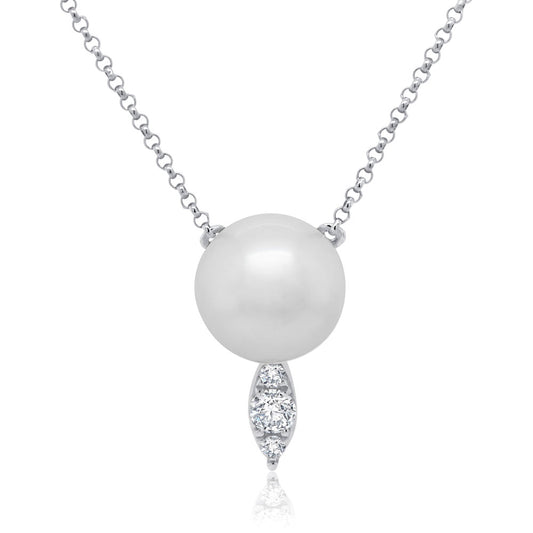 0.11Ct 14K W/G Diamond & Cultured Pearl Necklace
