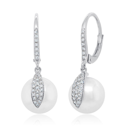 0.21Ct 14K W/G Diamond & Cultured Pearl Earring