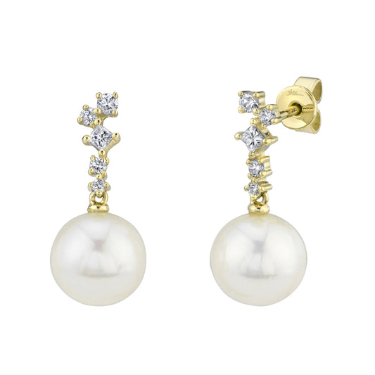 0.22Ct 14K Y/G Diamond & Cultured Pearl Earring