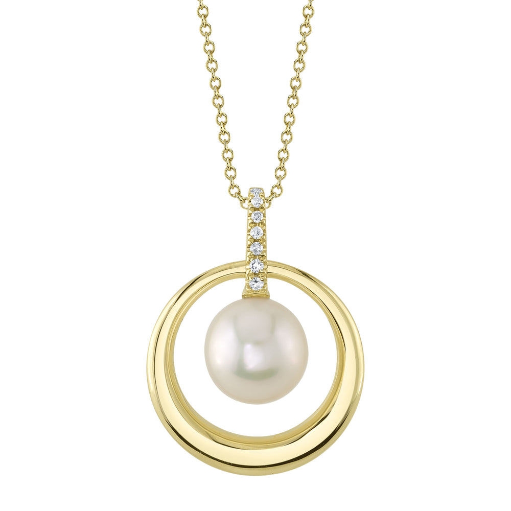 0.03Ct 14K Y/G Diamond & Cultured Pearl Circle Necklace