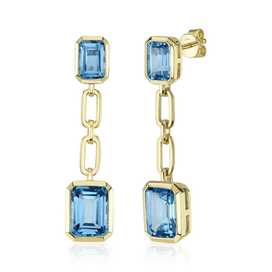 5.11Ct 14K Y/G Blue Topaz Paper Clip Link Earring