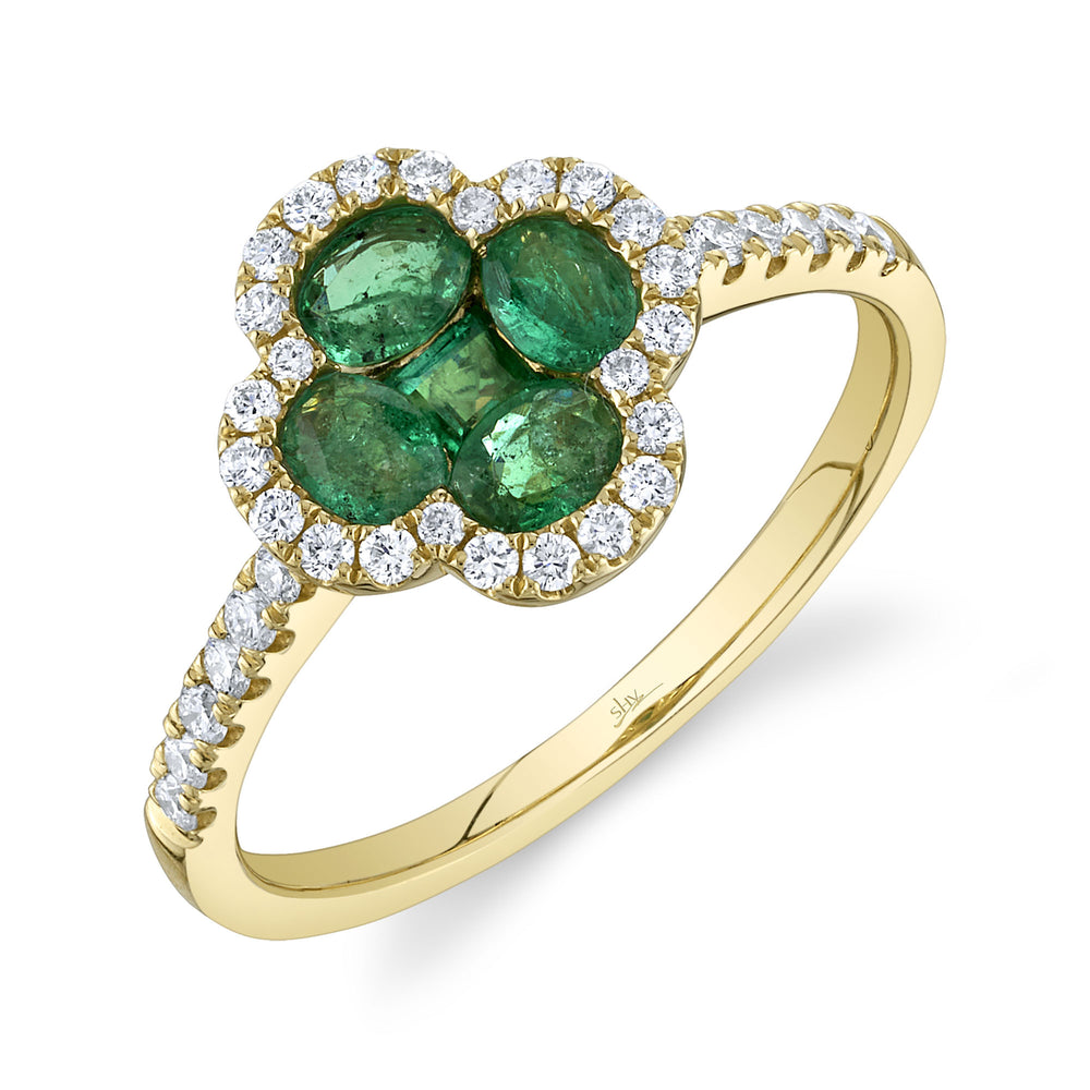 0.30Ct Diamond & 0.70Ct Emerald 14K Y/G Clover Ring