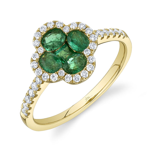 0.30Ct Diamond & 0.70Ct Emerald 14K Y/G Clover Ring