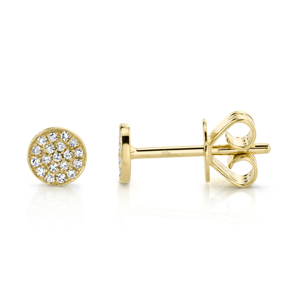 0.07Ct 14K Y/G Diamond Pave Circle Stud Earring