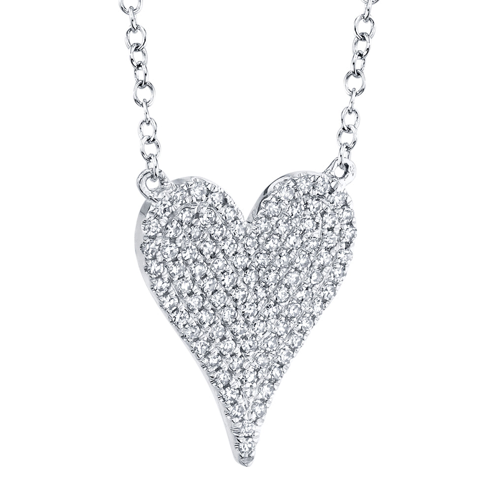 0.21Ct 14K W/G Diamond Pave Heart Necklace