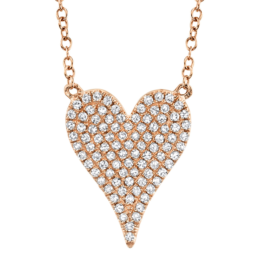 0.21Ct 14K R/G Diamond Pave Heart Necklace