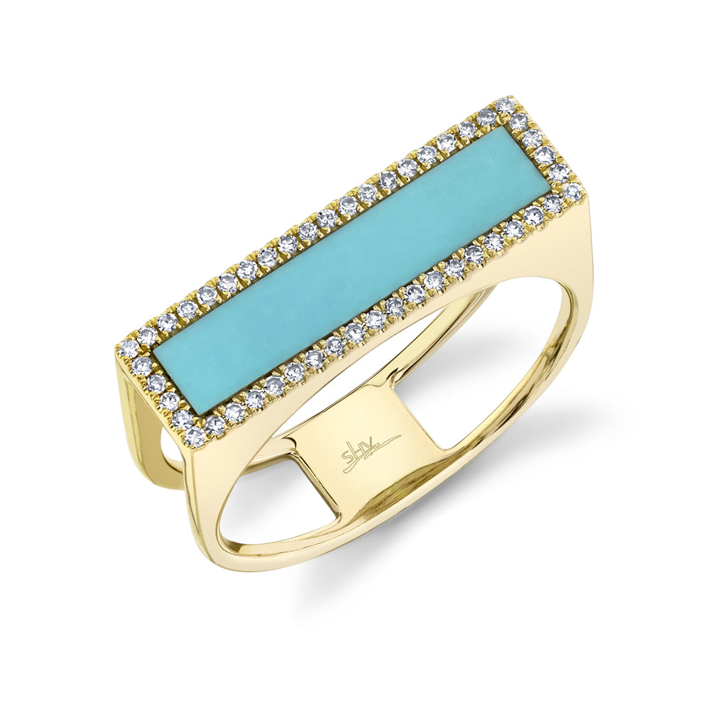 0.15Ct Diamond & 0.97Ct Composite Turquoise 14K Y/G Lady's Ring