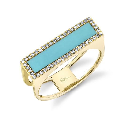 0.15Ct Diamond & 0.97Ct Composite Turquoise 14K Y/G Lady's Ring