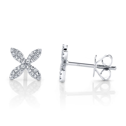 0.16Ct 14K W/G Diamond Flower Stud Earring
