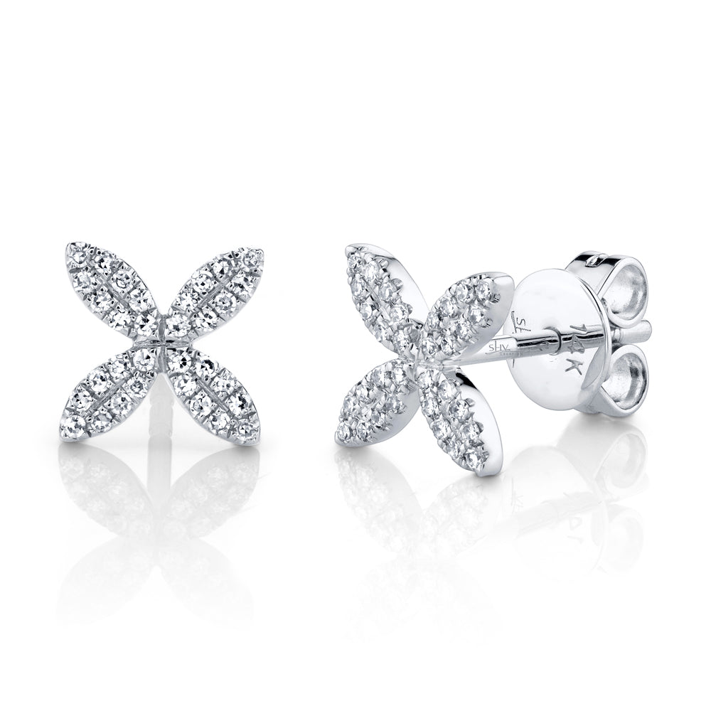 0.16Ct 14K W/G Diamond Flower Stud Earring
