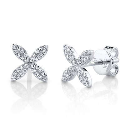 0.16Ct 14K W/G Diamond Flower Stud Earring