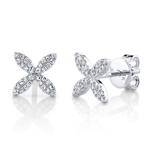 0.16Ct 14K W/G Diamond Flower Stud Earring