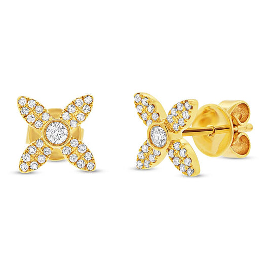 0.20Ct 14K Y/G Diamond Flower Stud Earring