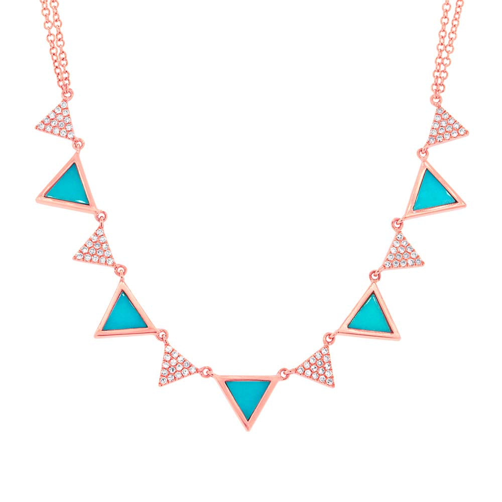 0.26Ct Diamond & 0.88Ct Composite Turquoise 14K R/G Triangle Necklace