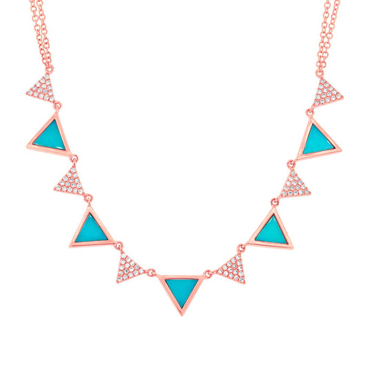 0.26Ct Diamond & 0.88Ct Composite Turquoise 14K R/G Triangle Necklace