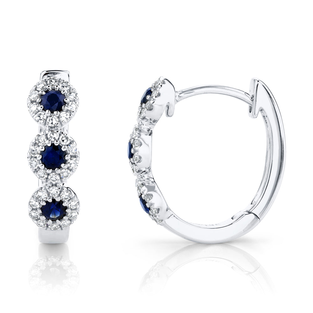 0.15Ct Diamond & 0.30Ct Blue Sapphire 14K W/G Huggie Earring