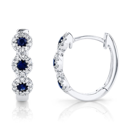 0.15Ct Diamond & 0.30Ct Blue Sapphire 14K W/G Huggie Earring