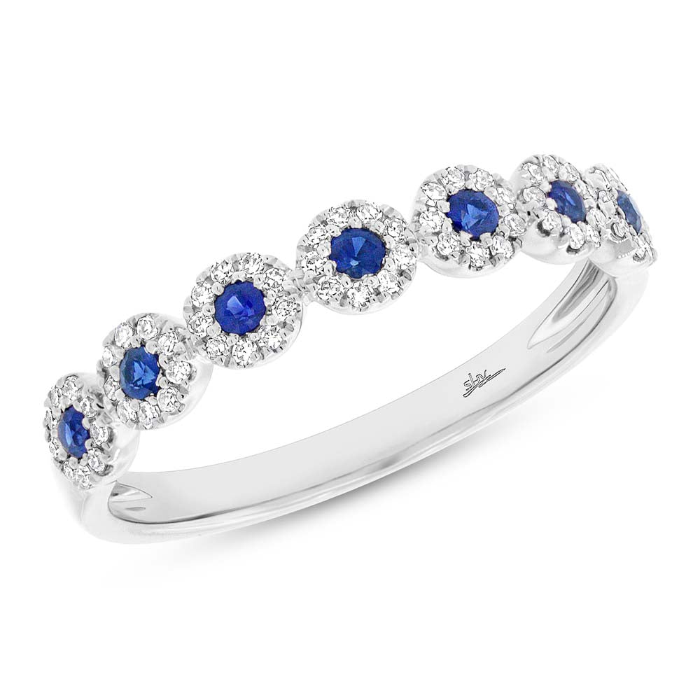 0.16Ct Diamond & 0.20Ct Blue Sapphire 14K W/G Lady's Band