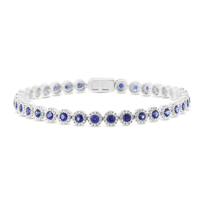 1.28Ct Diamond & 3.43Ct Blue Sapphire 14K W/G Bracelet