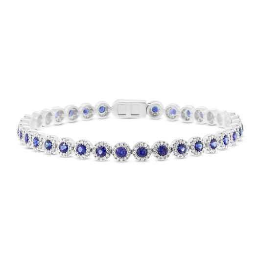 1.28Ct Diamond & 3.43Ct Blue Sapphire 14K W/G Bracelet