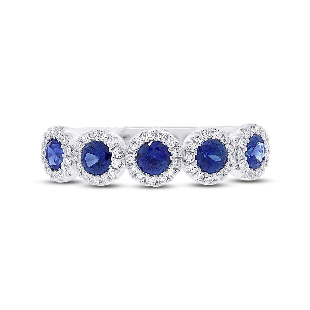 0.20Ct Diamond & 0.70Ct Blue Sapphire 14K W/G Band