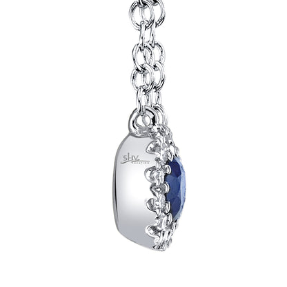 0.04Ct Diamond & 0.14Ct Blue Sapphire 14K W/G Necklace