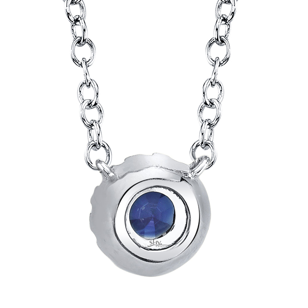 0.04Ct Diamond & 0.14Ct Blue Sapphire 14K W/G Necklace
