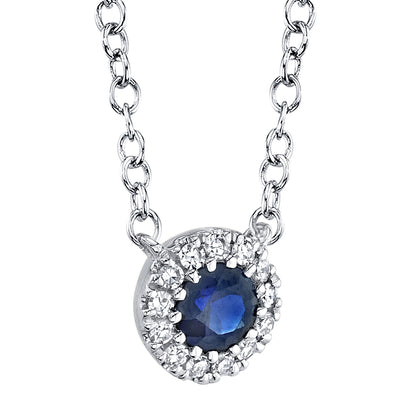 0.04Ct Diamond & 0.14Ct Blue Sapphire 14K W/G Necklace
