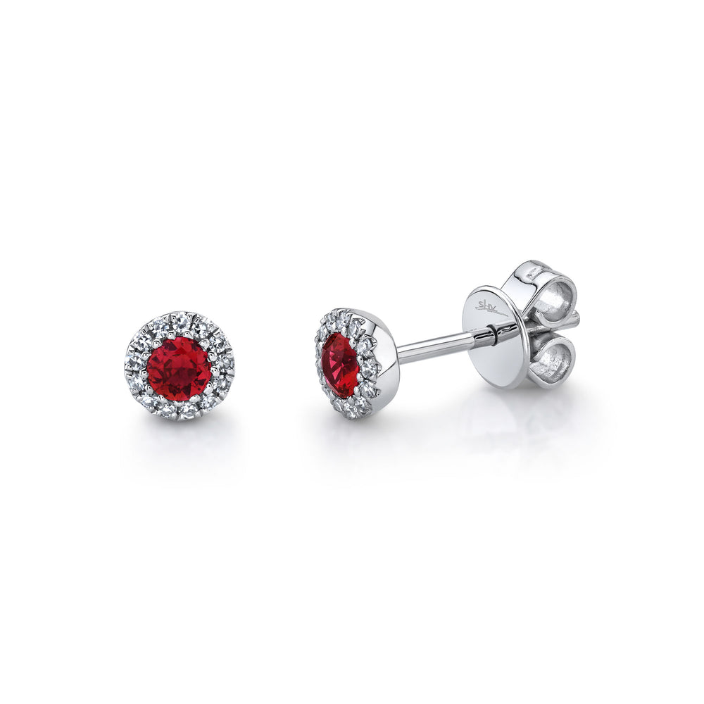 0.08Ct Diamond & 0.28Ct Ruby 14K W/G Stud Earring