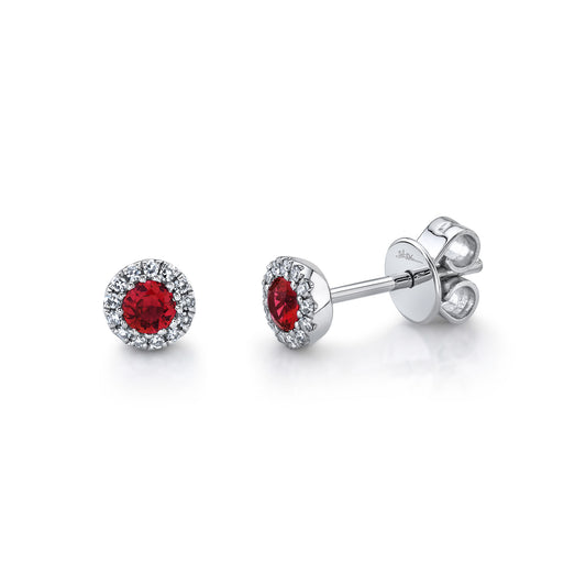 0.08Ct Diamond & 0.28Ct Ruby 14K W/G Stud Earring