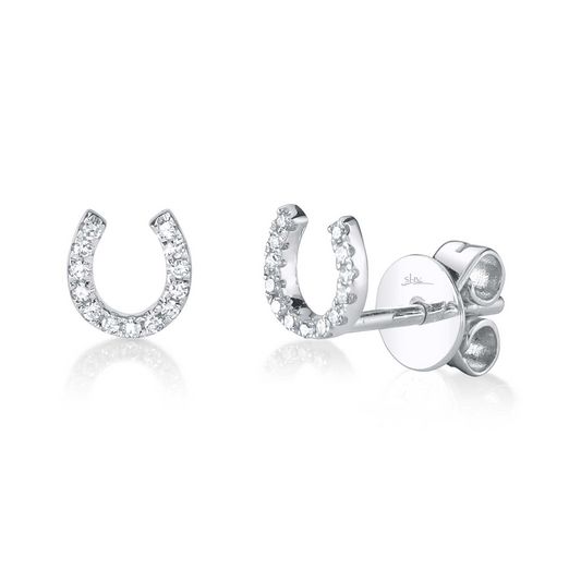 0.06Ct 14K W/G Diamond Horseshoe Stud Earring