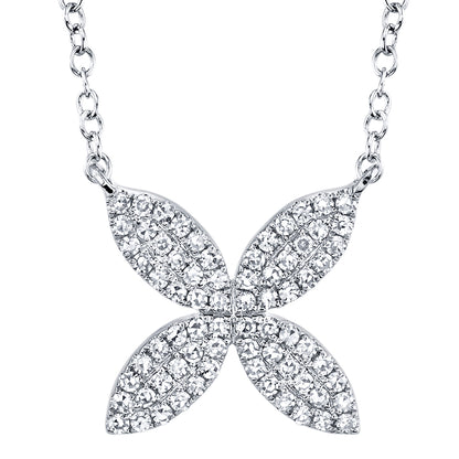 0.20Ct 14K W/G Diamond Flower Necklace