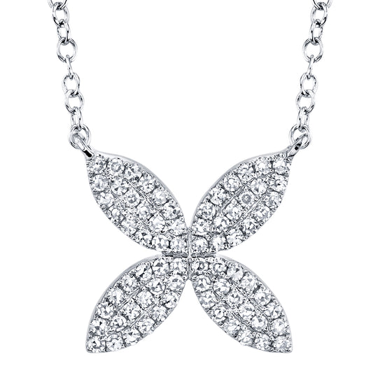 0.20Ct 14K W/G Diamond Flower Necklace