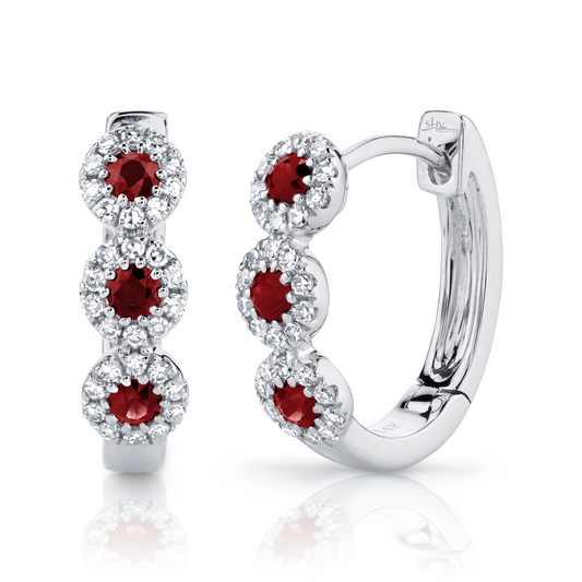 0.15Ct Diamond & 0.29Ct Ruby 14K W/G Huggie Earring