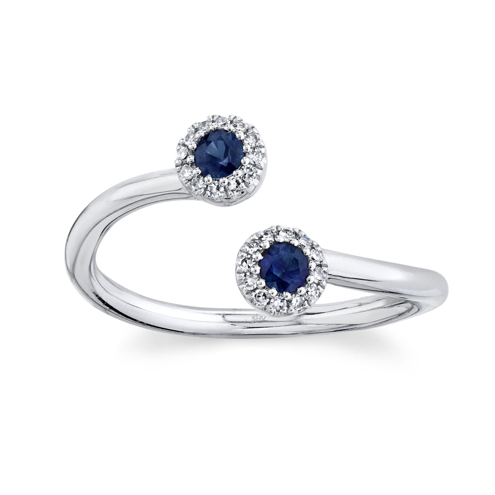 0.07Ct Diamond & 0.20Ct Blue Sapphire 14K W/G Lady's Ring