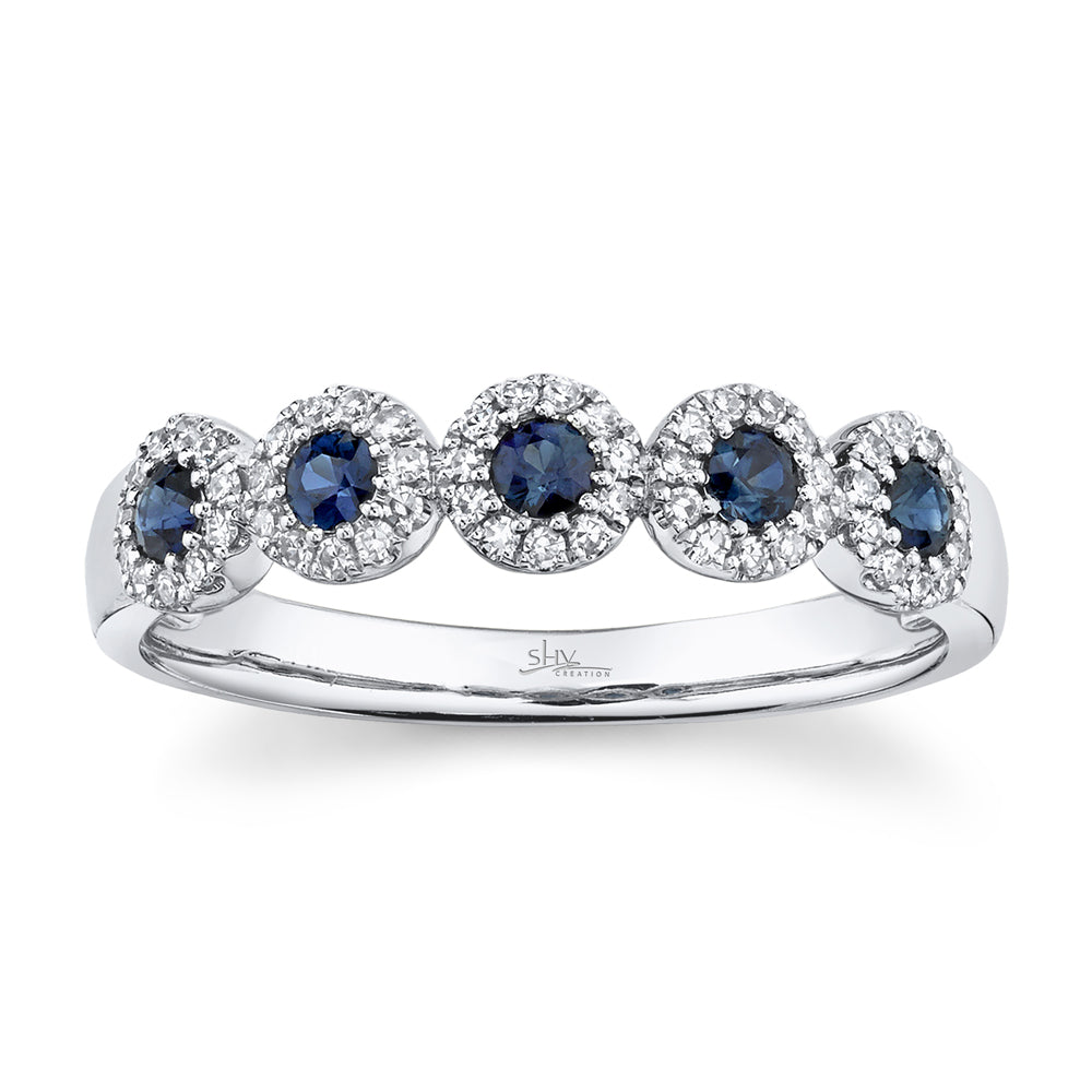 0.16Ct Diamond & 0.31Ct Blue Sapphire 14K W/G Lady's Band
