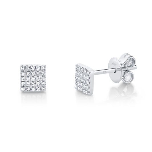 0.11Ct 14K W/G Diamond Pave Square Stud Earring
