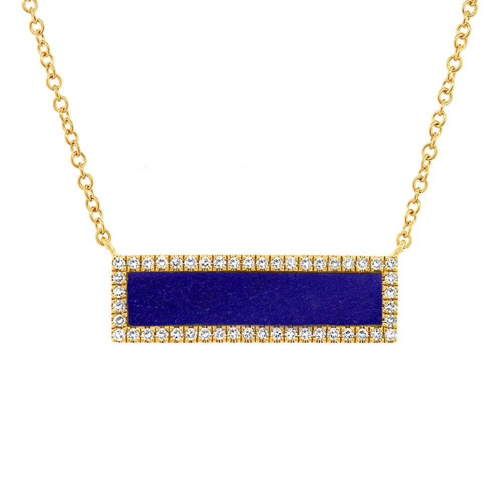 0.15Ct Diamond & 0.67Ct Lapis 14K Y/G Bar Necklace