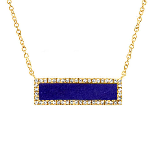 0.15Ct Diamond & 0.67Ct Lapis 14K Y/G Bar Necklace