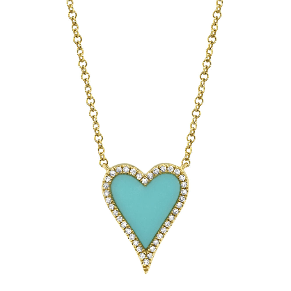 0.09Ct Diamond & 0.69Ct Composite Turquoise 14K Y/G Heart Necklace