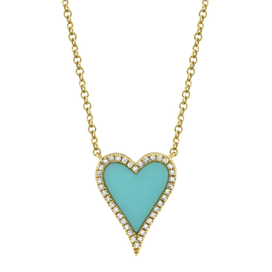 0.09Ct Diamond & 0.69Ct Composite Turquoise 14K Y/G Heart Necklace