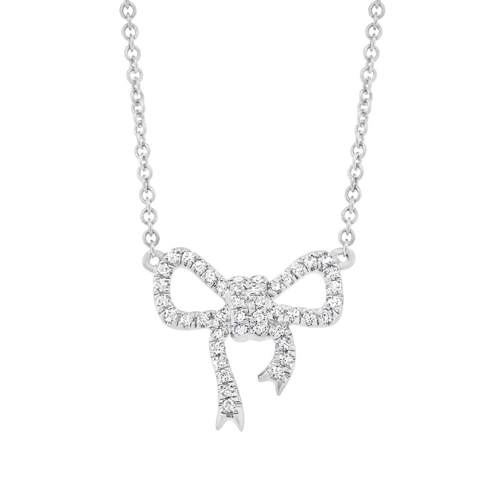 0.11Ct 14K W/G Diamond Bow Necklace