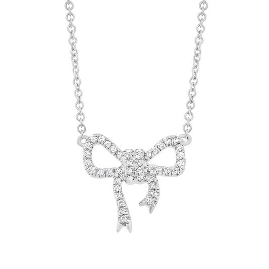 0.11Ct 14K W/G Diamond Bow Necklace