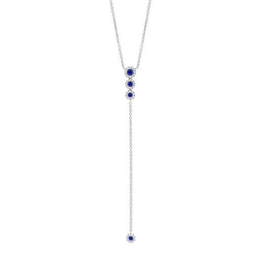 0.12Ct Diamond & 0.22Ct Blue Sapphire 14K W/G Lariat Necklace