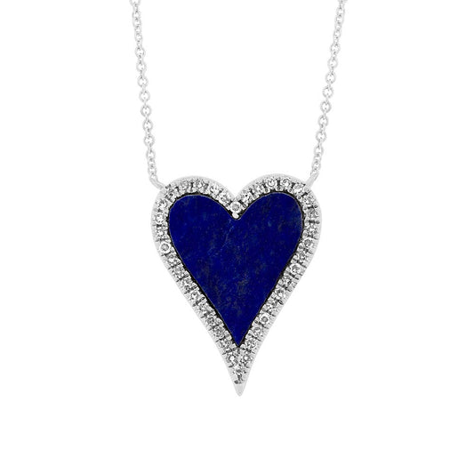 0.09Ct Diamond & 0.84Ct Lapis 14K W/G Heart Necklace