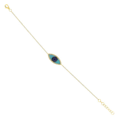 0.06Ct Diamond & 0.20Ct Blue Sapphire & Composite Turquoise 14K Y/G Eye Bracelet